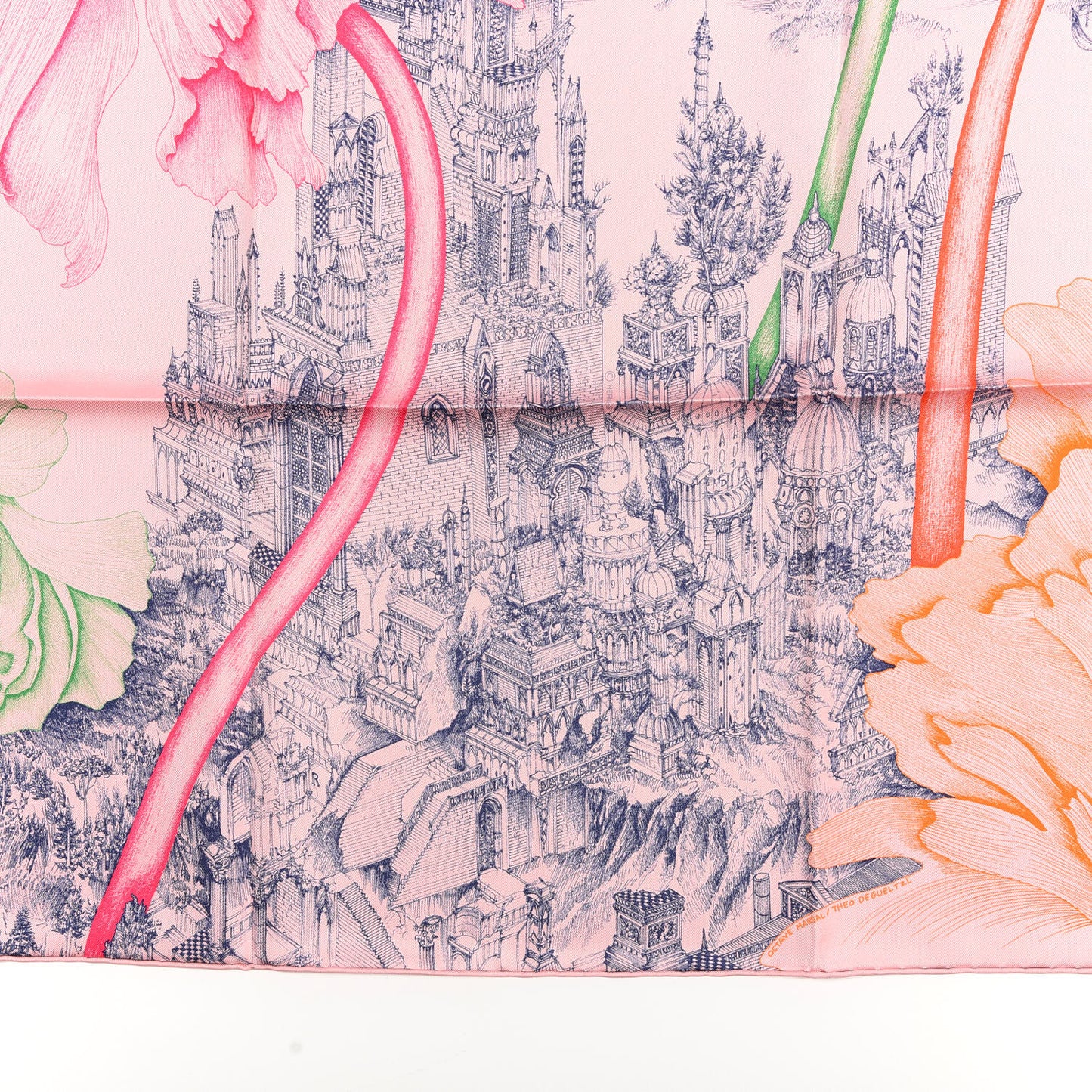 Silk A l'Ombre des Pivoines Scarf 90 Vieux Rose Encre