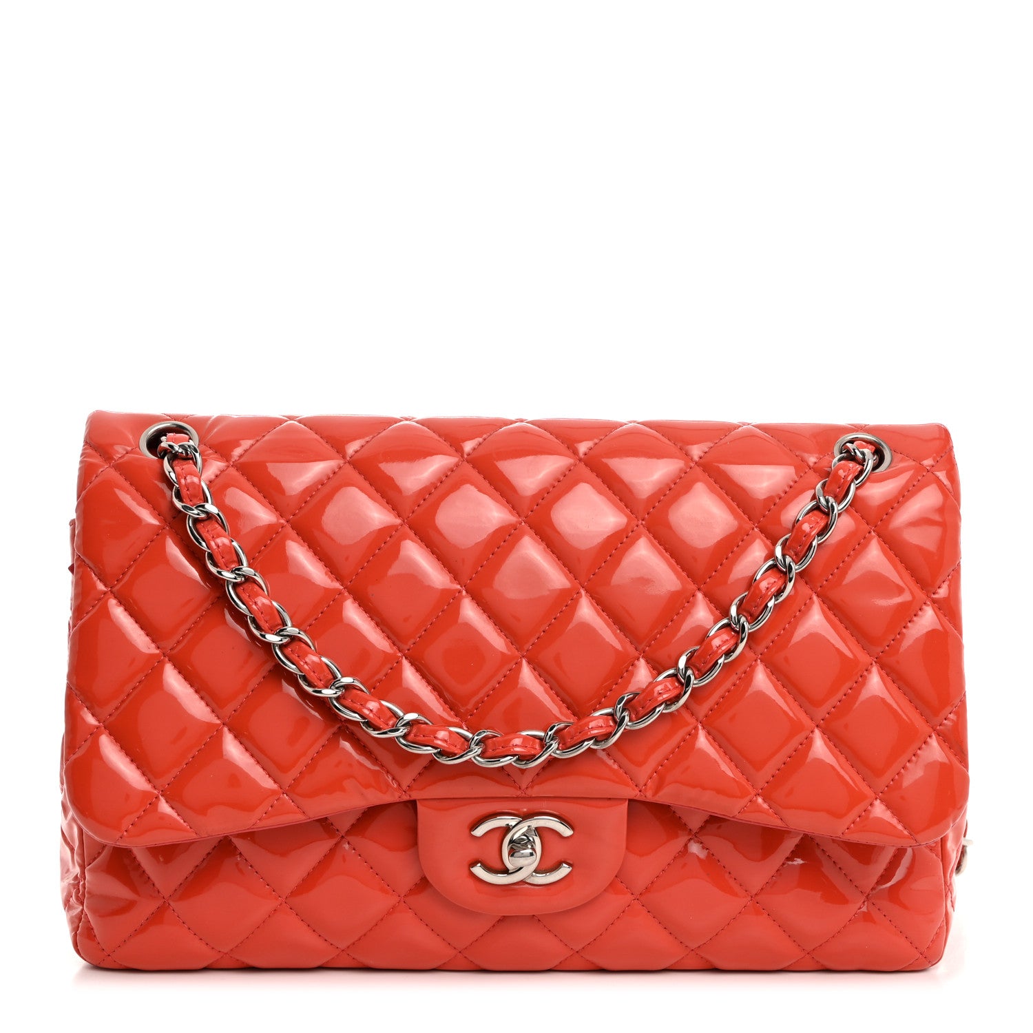 Chanel Patent Quilted Jumbo Double Flap Orange 1 of 10