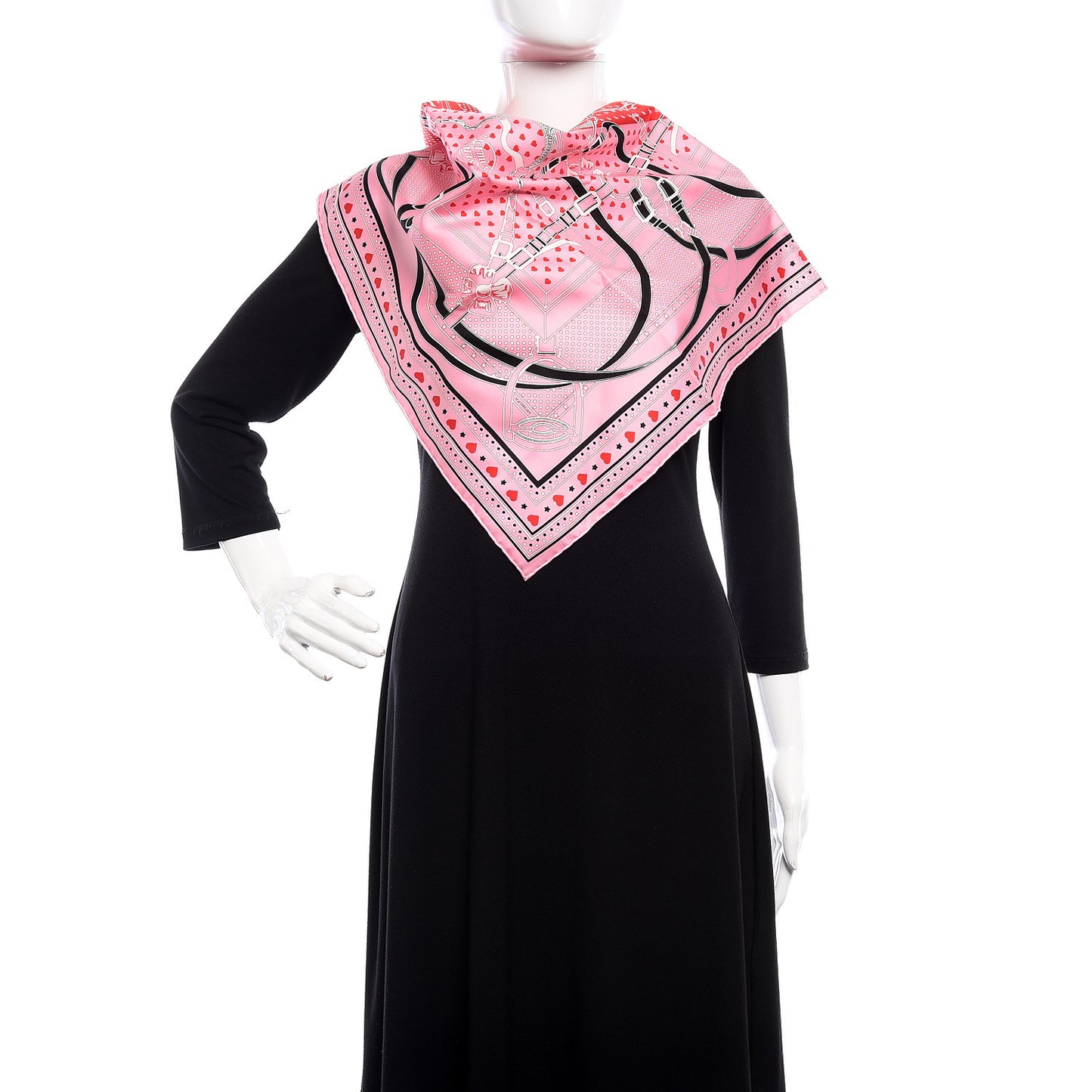 Silk Grand Manege Cut Bandana Love Scarf 65 Rouge Rose Black