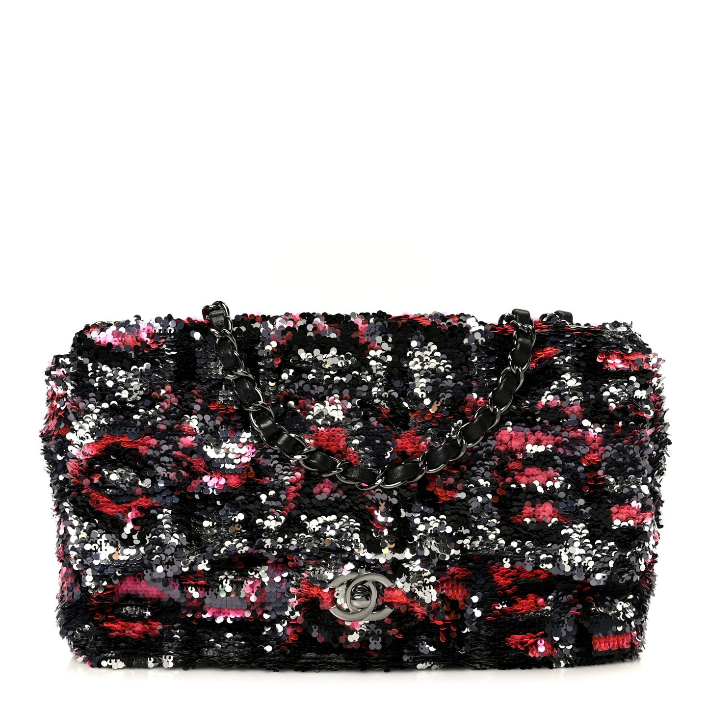 Sequin Logo Single Flap Pink Silver Black