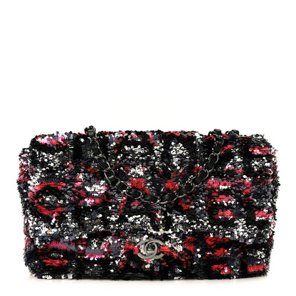 Chanel Sequin Logo Single Flap Pink Silver Black 1 of 11