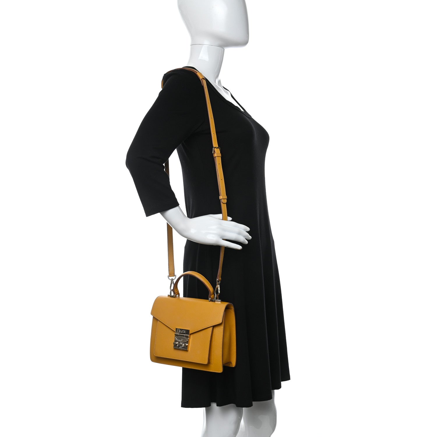 MCM Grained Calfskin Small Patricia Satchel Golden Mango 2 of 9