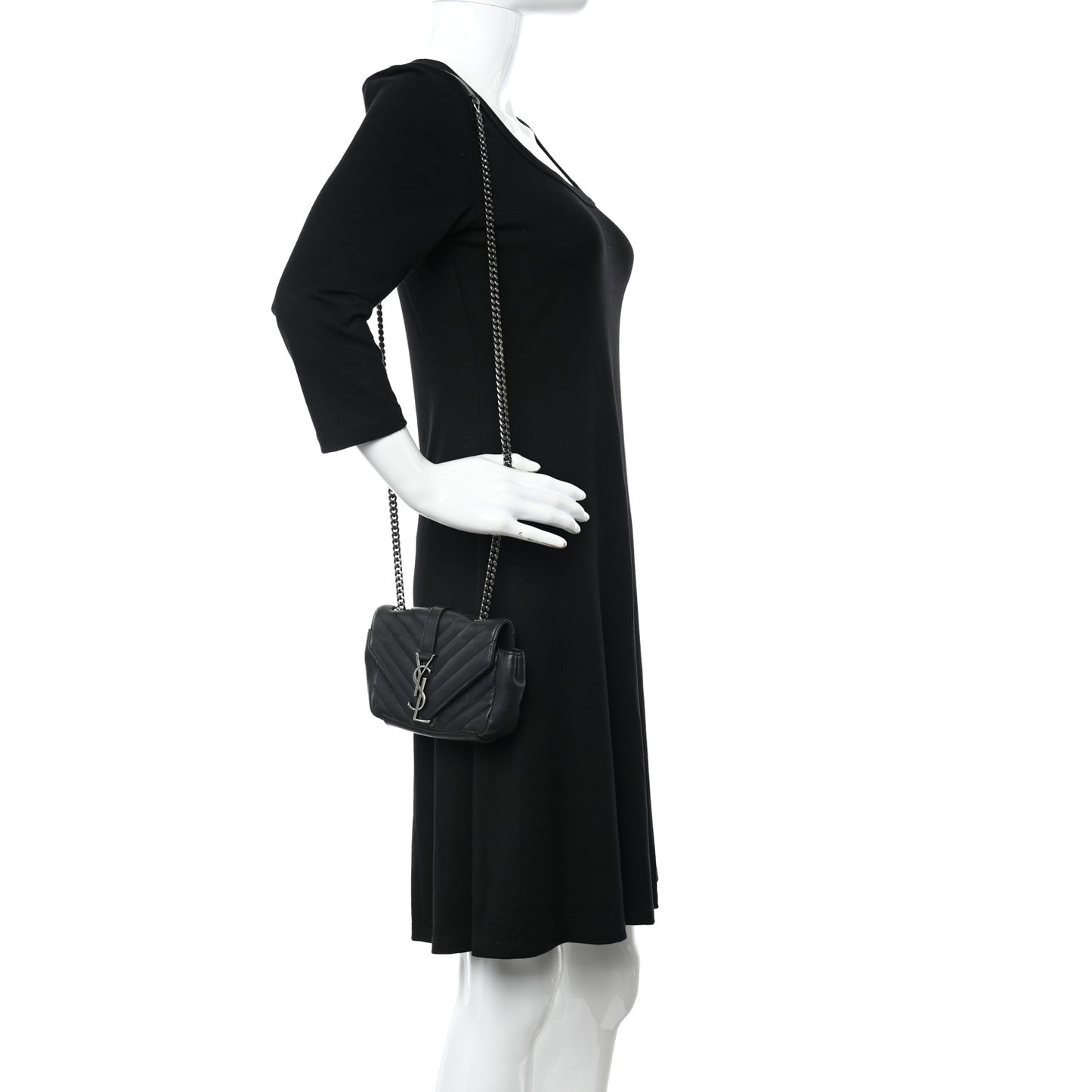 Sheepskin Matelasse Chevron Monogram Classic Baby Chain Bag Black