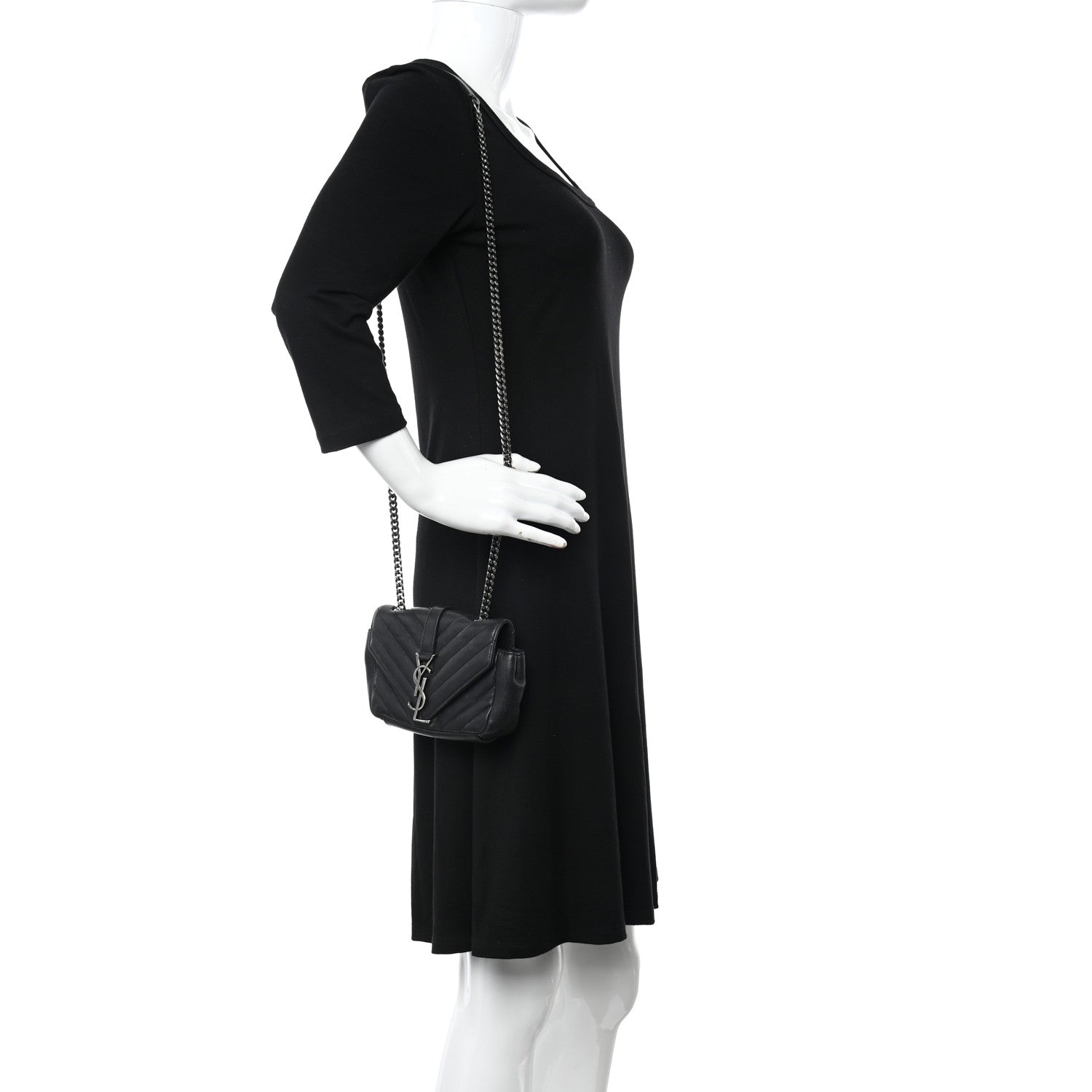 Saint Laurent Sheepskin Matelasse Chevron Monogram Classic Baby Chain Bag Black 2 of 10