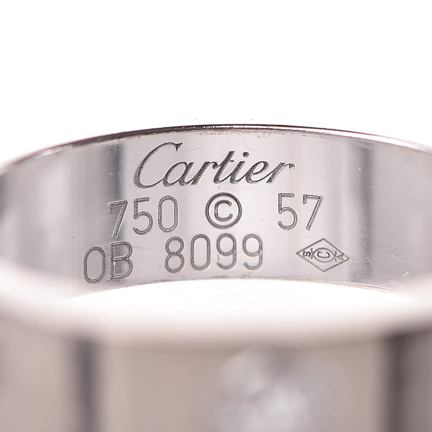 18K White Gold 3 Diamond 5.5mm LOVE Ring 57 8