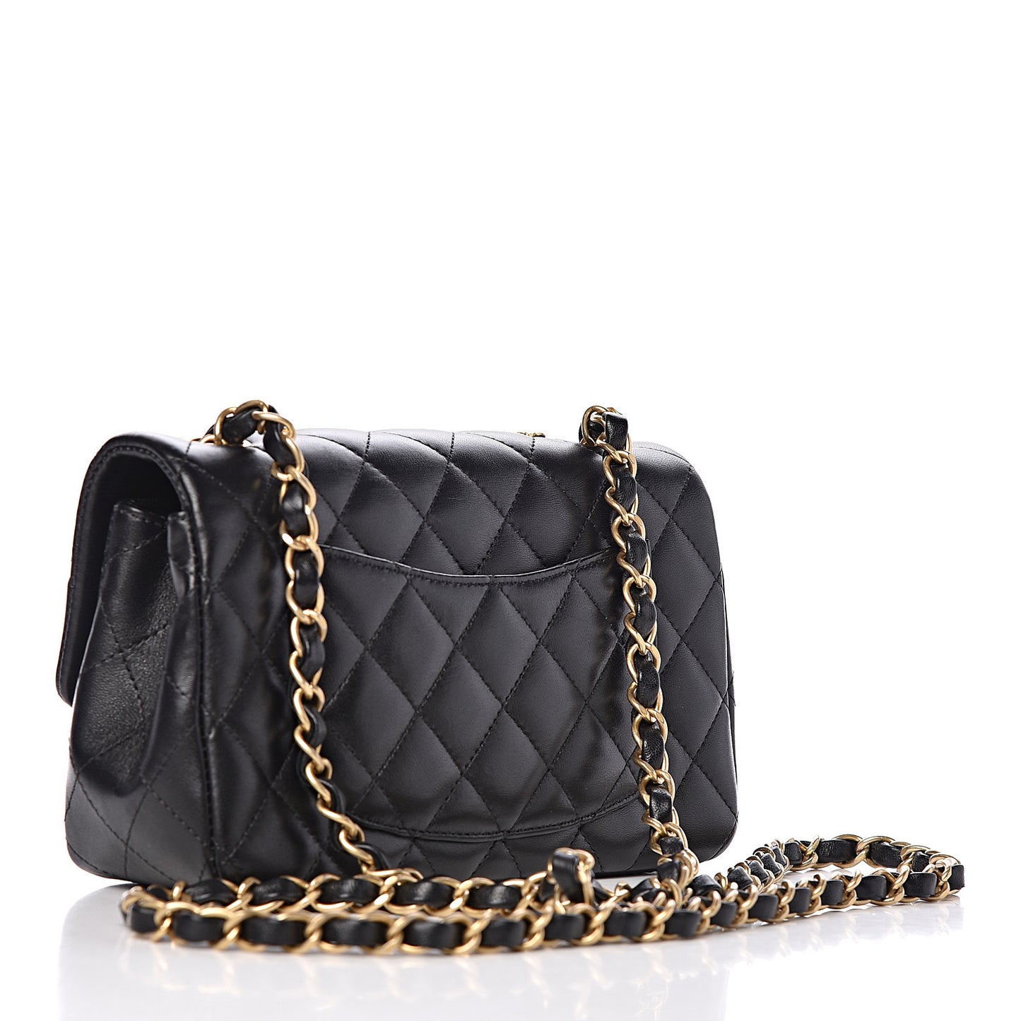 Lambskin Quilted Studded Mini Rectangular Flap Black