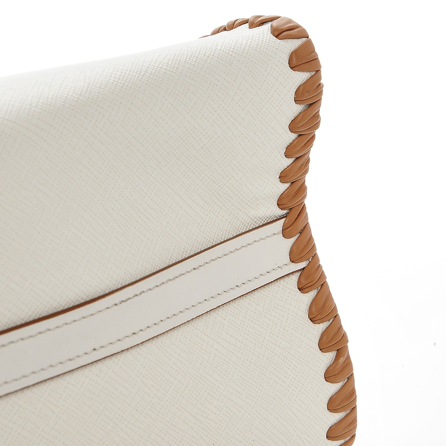 Prada Saffiano Whipstitch Medium Paradigme Bag White Caramel 4 of 7