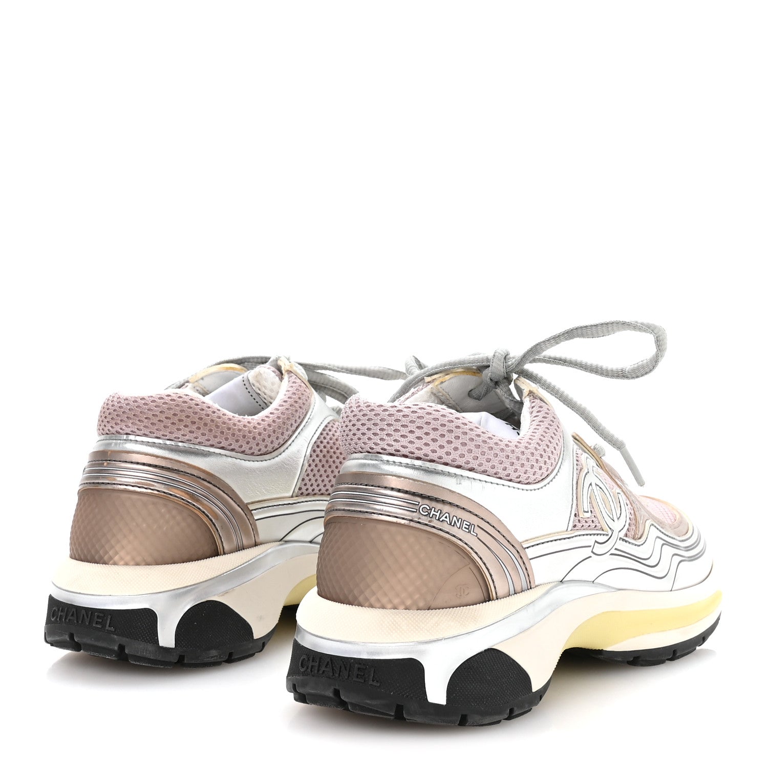 Chanel Fabric Laminated Calfskin Stretch CC Womens Sneakers 37 Purple Silver 5 of 8