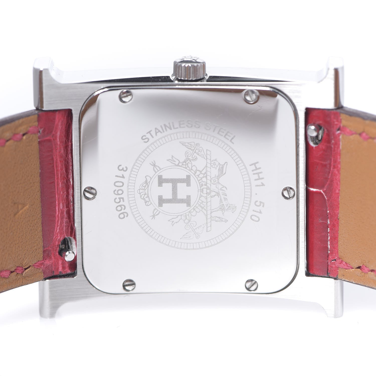 Hermes Stainless Steel Alligator Diamond Bezel Mother of Pearl 26mm Heure H Hour Quartz Watch Braise 5 of 7