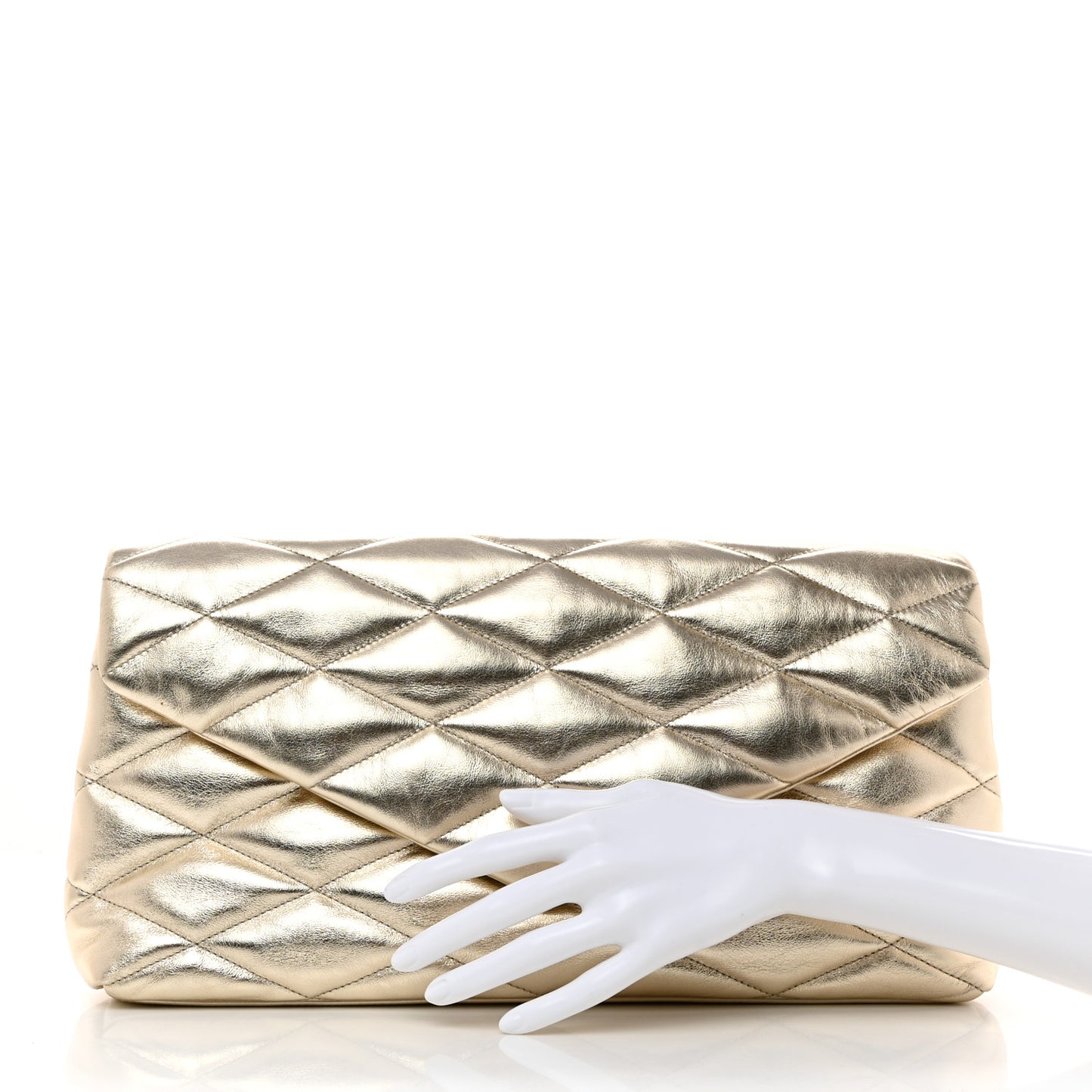 Metallic Lambskin Quilted Sade Puffer Envelope Clutch Platino