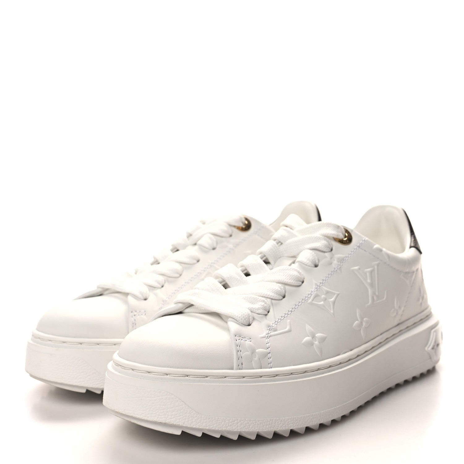 Louis Vuitton Lambskin Embossed Monogram Time Out Sneakers 36 White 3 of 8