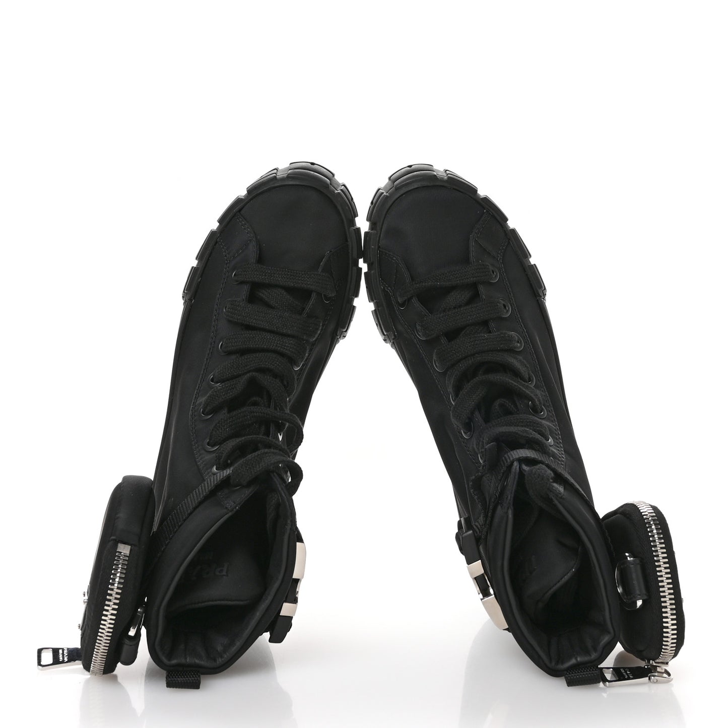 Re-Nylon Gabardine Triangle Womens Wheel Pouch Pocket High Top Sneakers 39 Black
