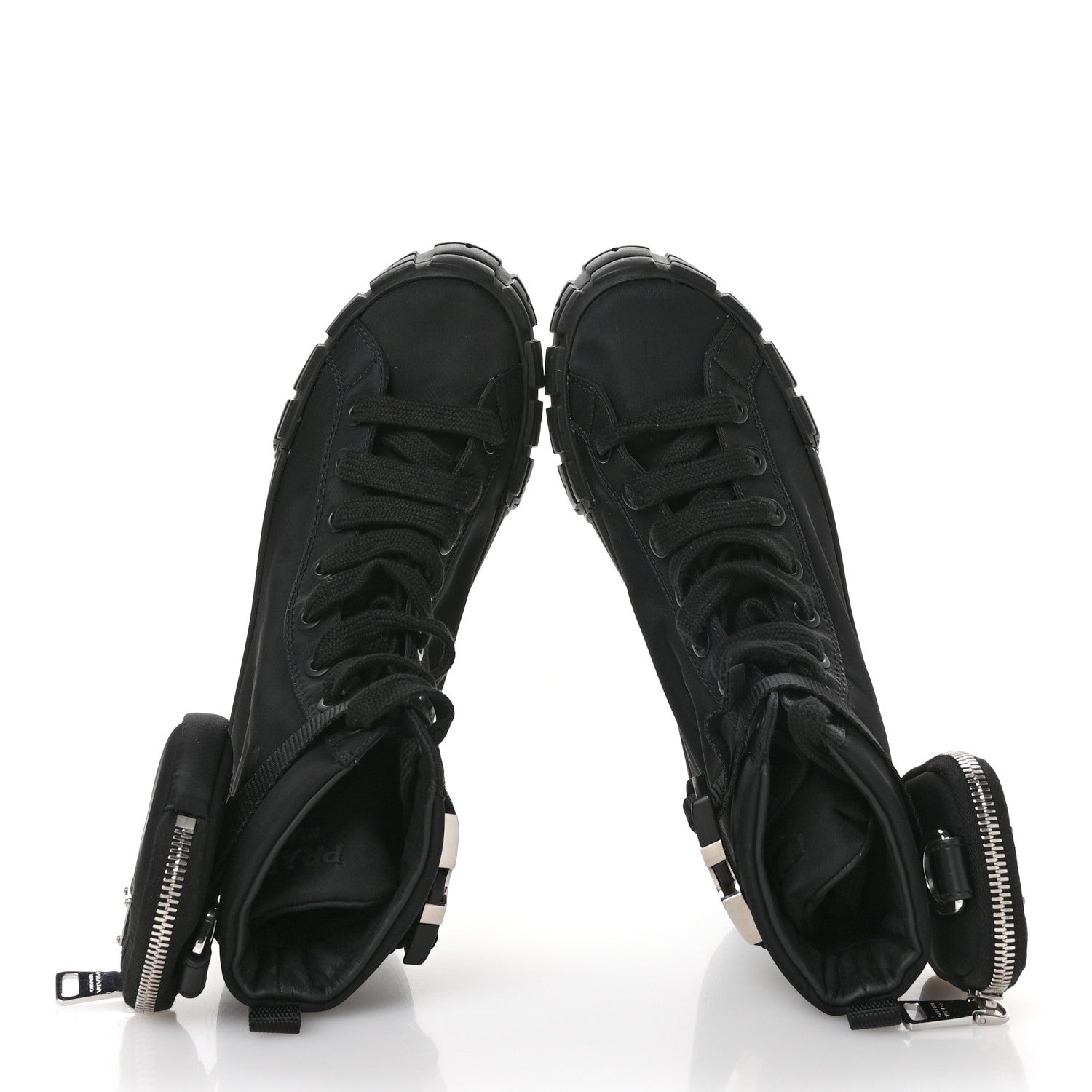 Prada Re-Nylon Gabardine Triangle Womens Wheel Pouch Pocket High Top Sneakers 39 Black 2 of 9