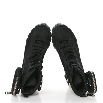 Prada Re-Nylon Gabardine Triangle Womens Wheel Pouch Pocket High Top Sneakers 39 Black 2 of 9