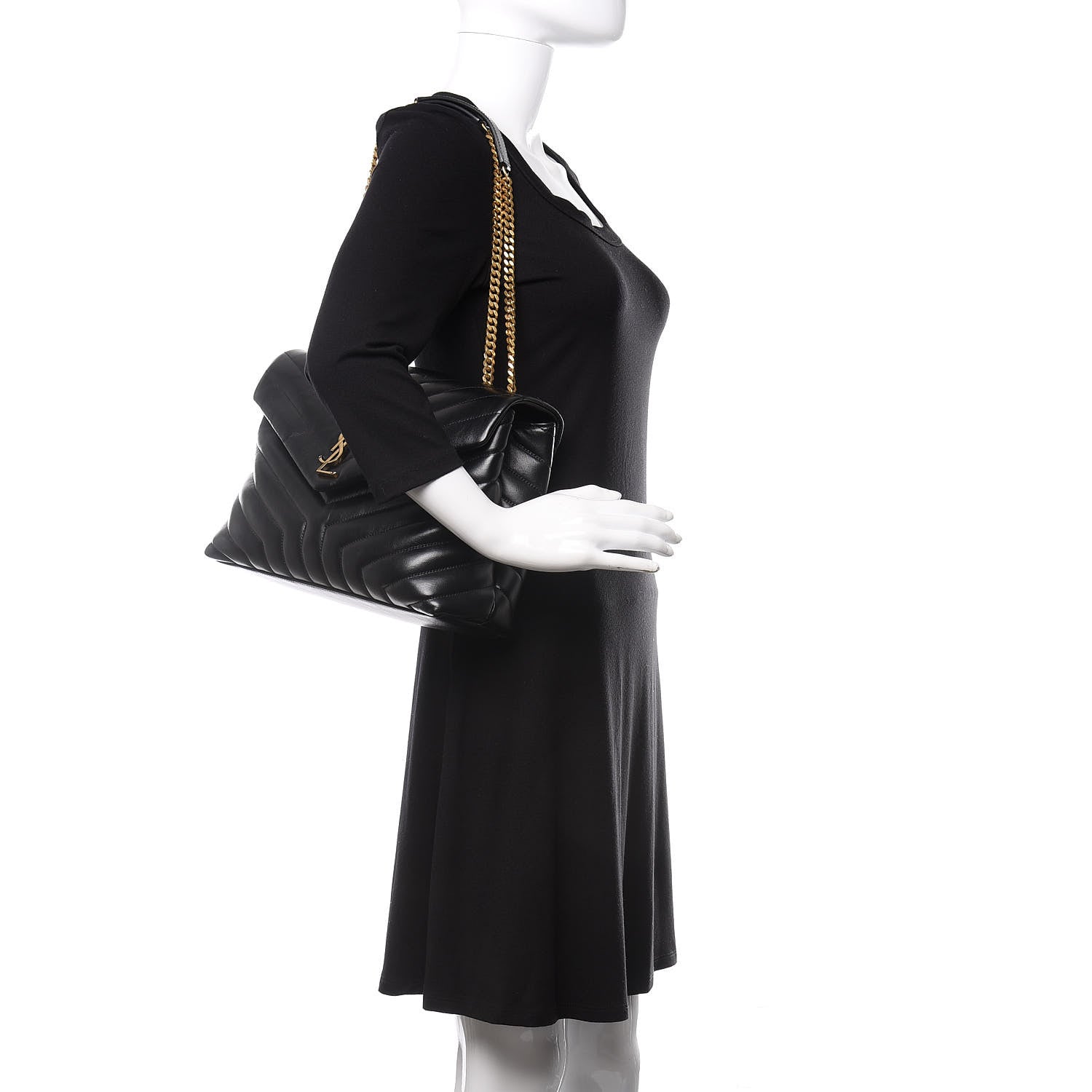 Saint Laurent Calfskin Y Quilted Monogram Medium Loulou Chain Satchel Black 2 of 11