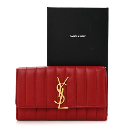 Saint Laurent Lambskin Matelasse Monogram Large Vicky Continental Wallet Rouge Eros 9 of 9
