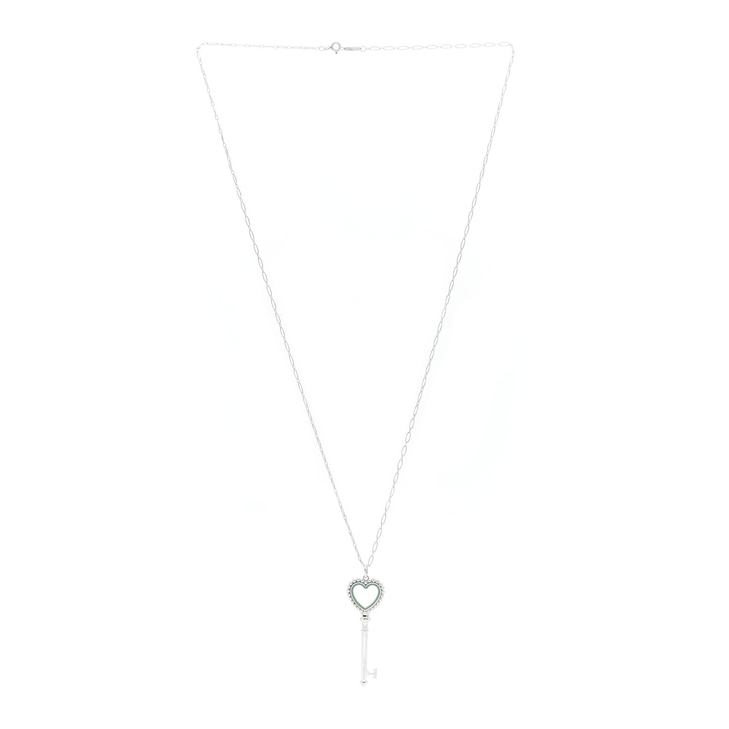 Sterling Silver Enamel Beaded Heart Key Pendant Necklace Blue