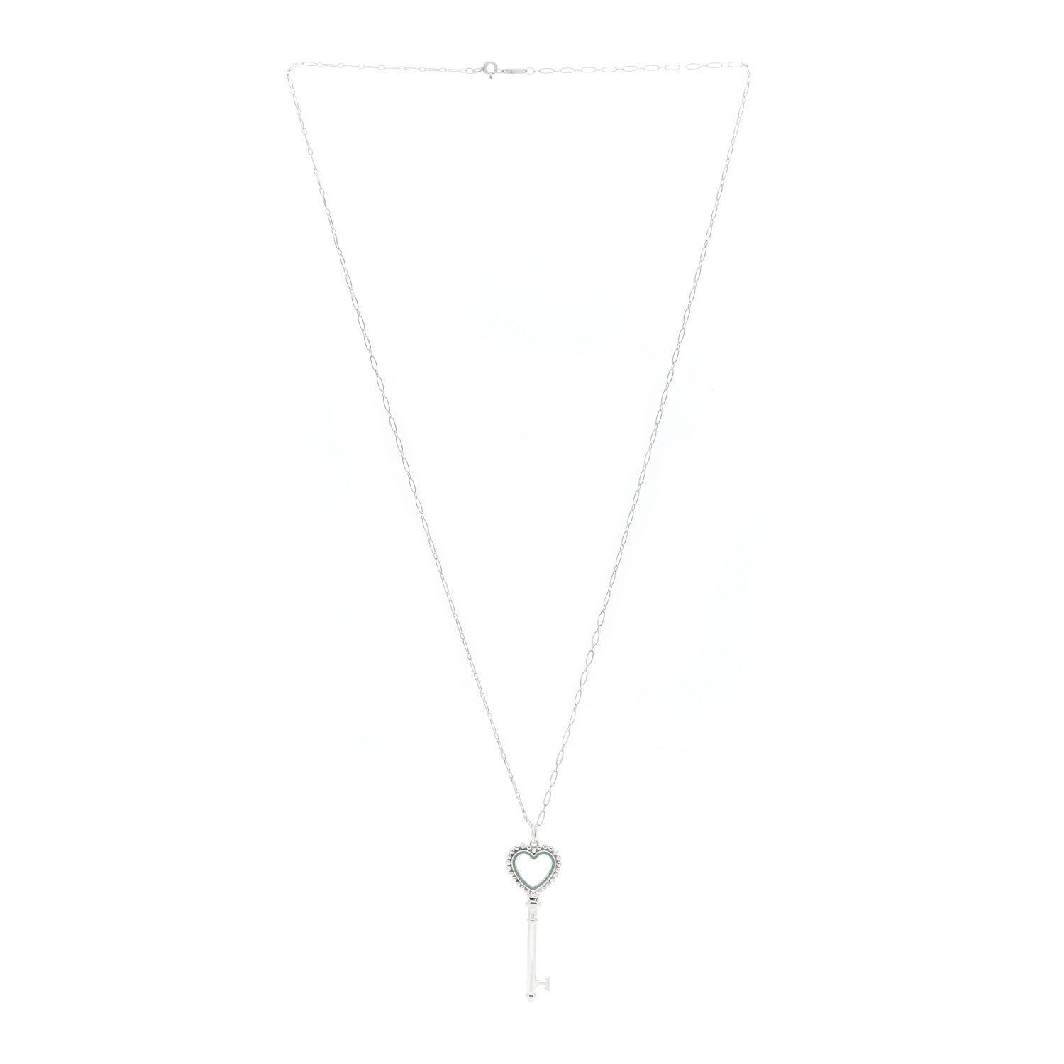 Tiffany Sterling Silver Enamel Beaded Heart Key Pendant Necklace Blue 2 of 5