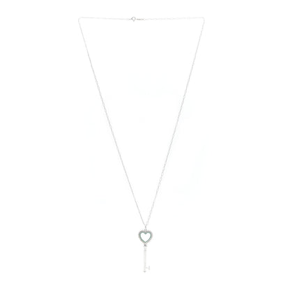 Tiffany Sterling Silver Enamel Beaded Heart Key Pendant Necklace Blue 2 of 5