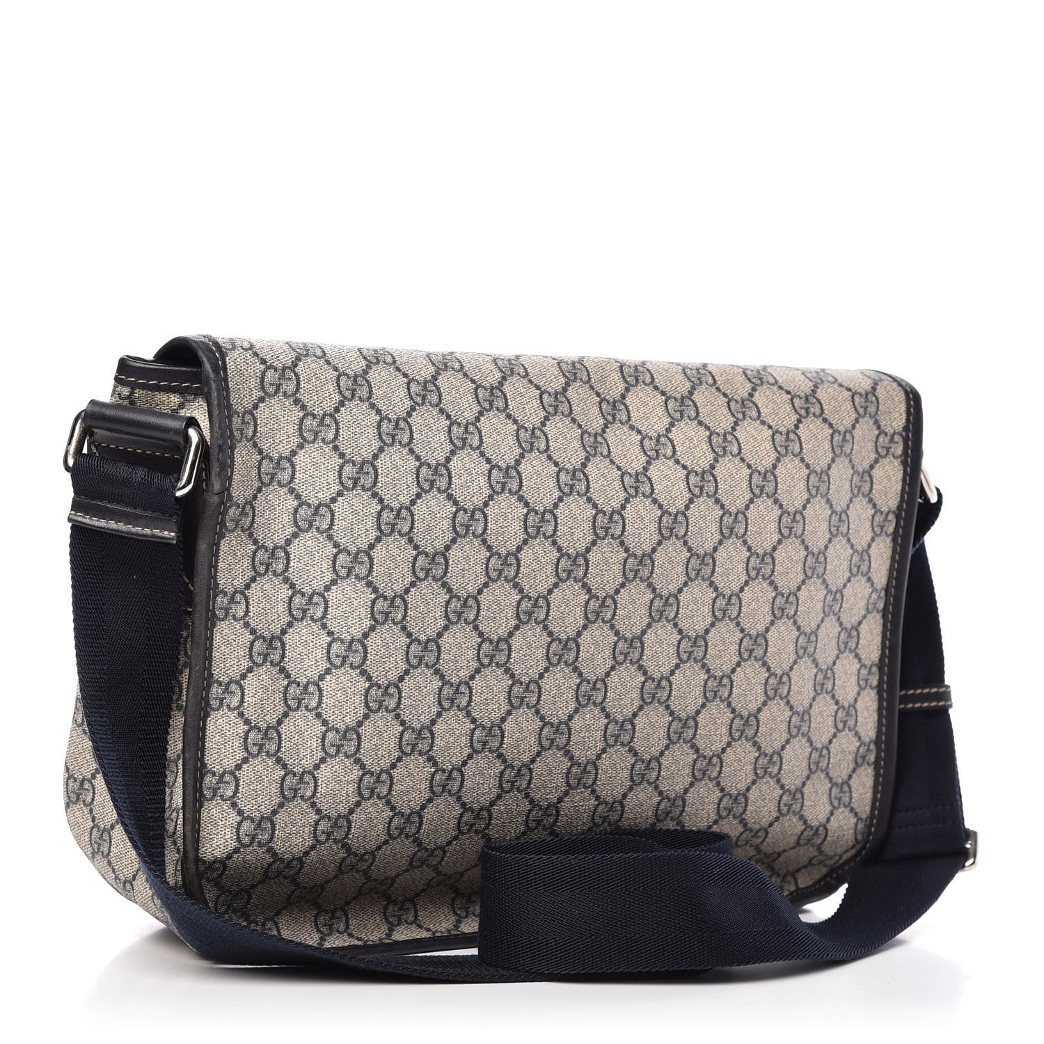 Gucci GG Plus Monogram Medium Double Buckle Flap Messenger Bag Beige Navy 3 of 10