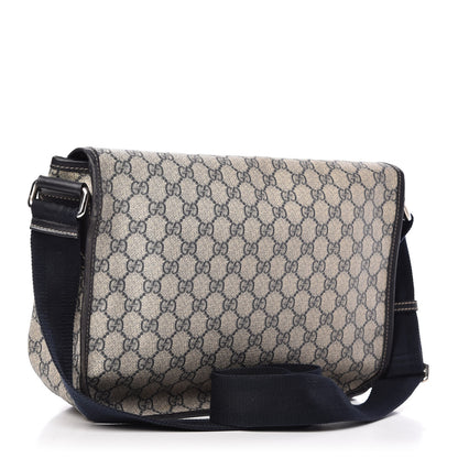 Gucci GG Plus Monogram Medium Double Buckle Flap Messenger Bag Beige Navy 3 of 10