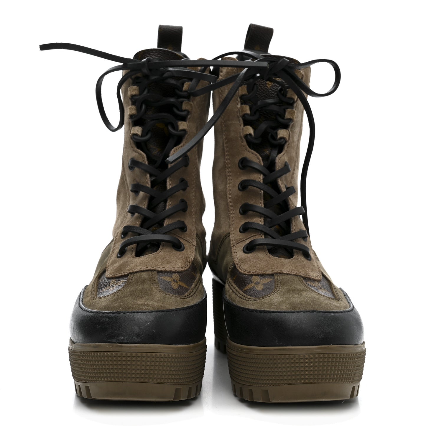 Suede Calfskin Monogram Laureate Platform Desert Boots 38.5 Taupe