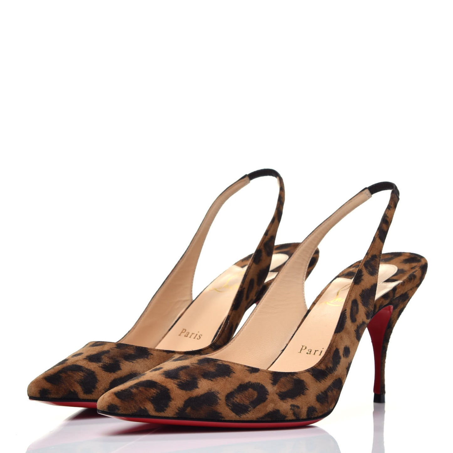 Veau Velours Leopard Clare Sling 80 Pumps 38.5 Caramel