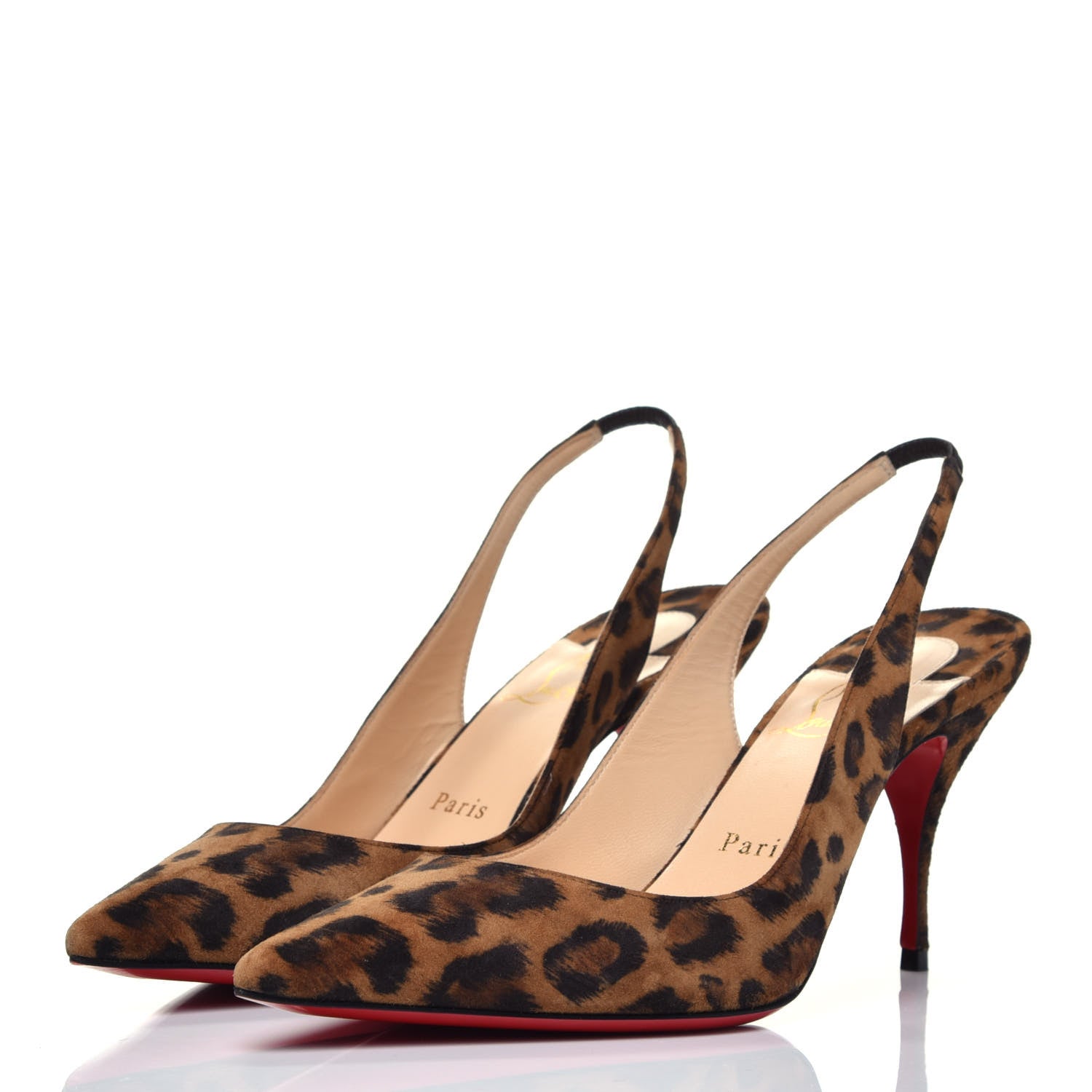 Christian Louboutin Veau Velours Leopard Clare Sling 80 Pumps 38.5 Caramel 3 of 8