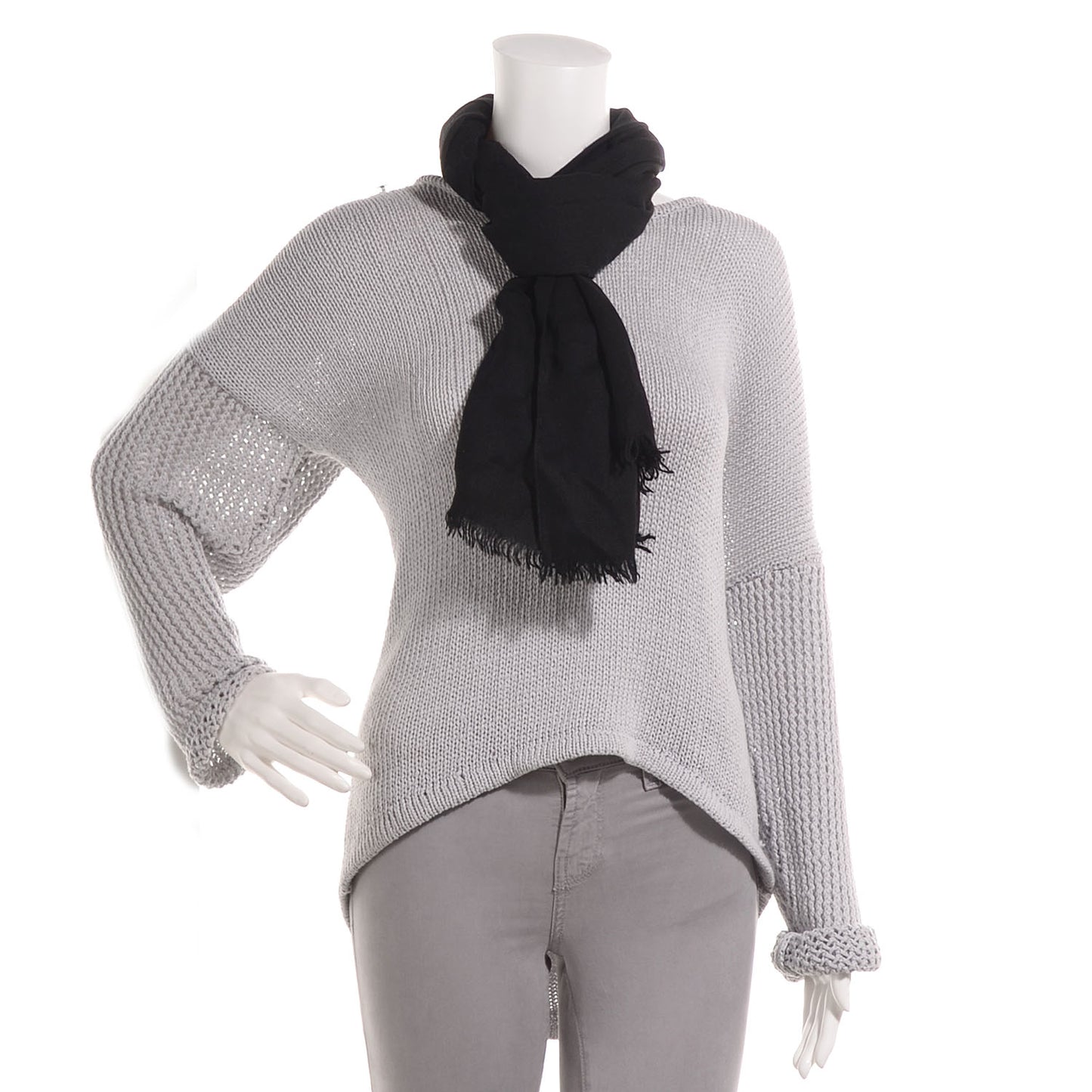 Silk Wool Monogram Shawl Scarf Black