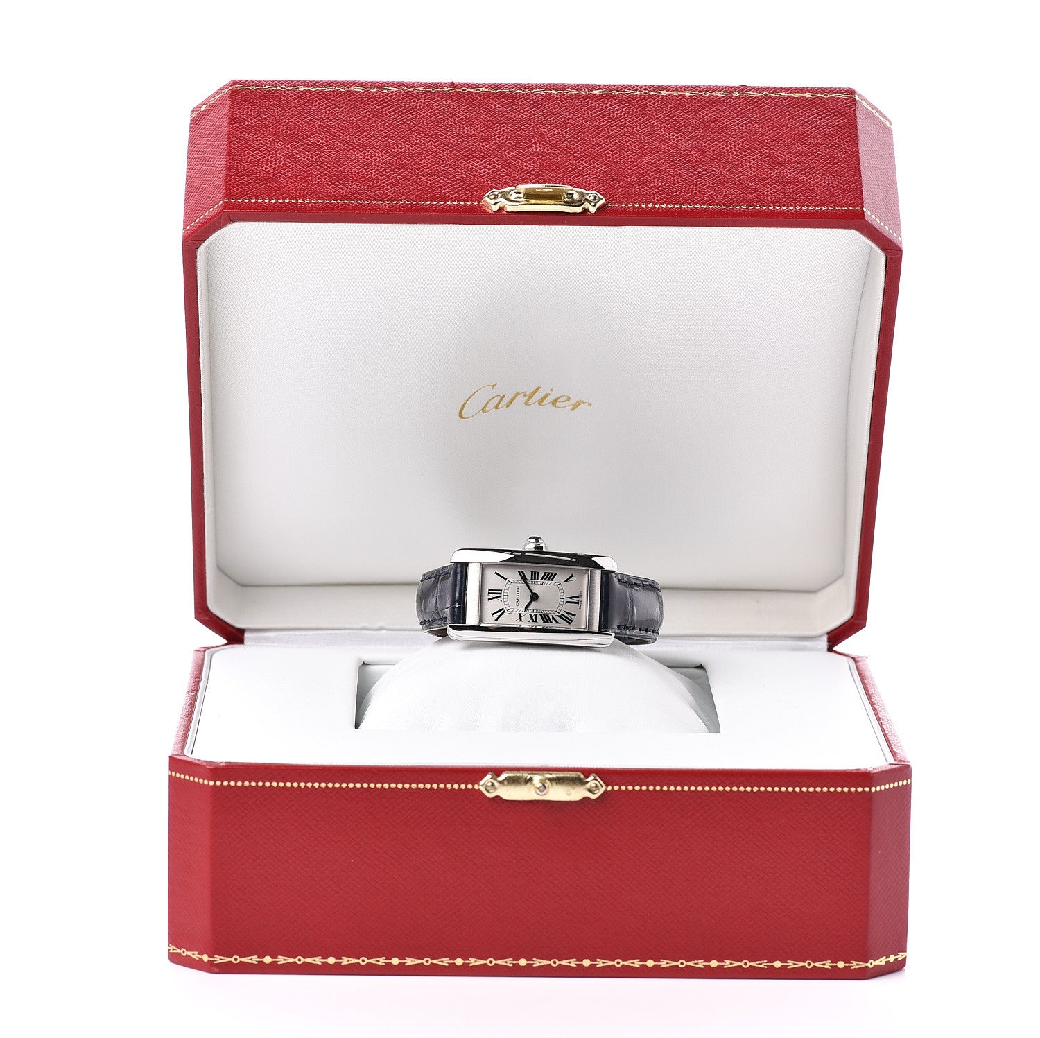 Cartier Stainless Steel Alligator 19mm Tank Americaine Quartz Watch Blue 10 of 10