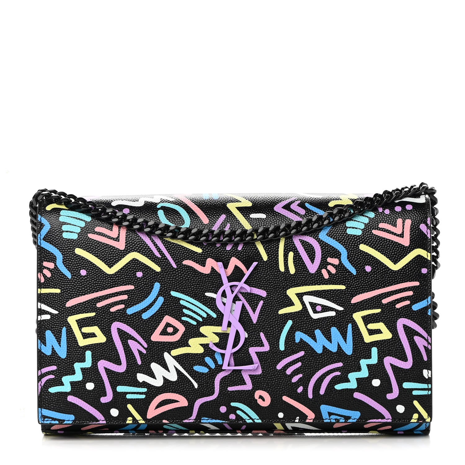 Saint Laurent Grain De Poudre Medium Classic Monogram Multicolor Graphic Print Chain Wallet Black 1 of 14