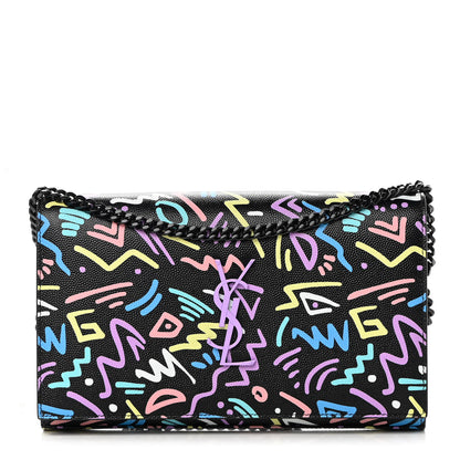 Saint Laurent Grain De Poudre Medium Classic Monogram Multicolor Graphic Print Chain Wallet Black 1 of 14