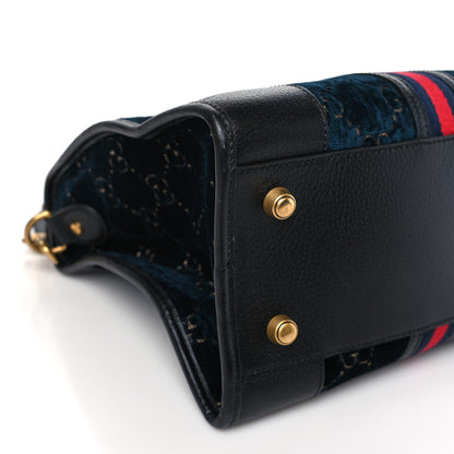 Gucci Velvet GG Monogram Textured Calfskin Web Medium Duffle Bag Blue Beige Black 8 of 9