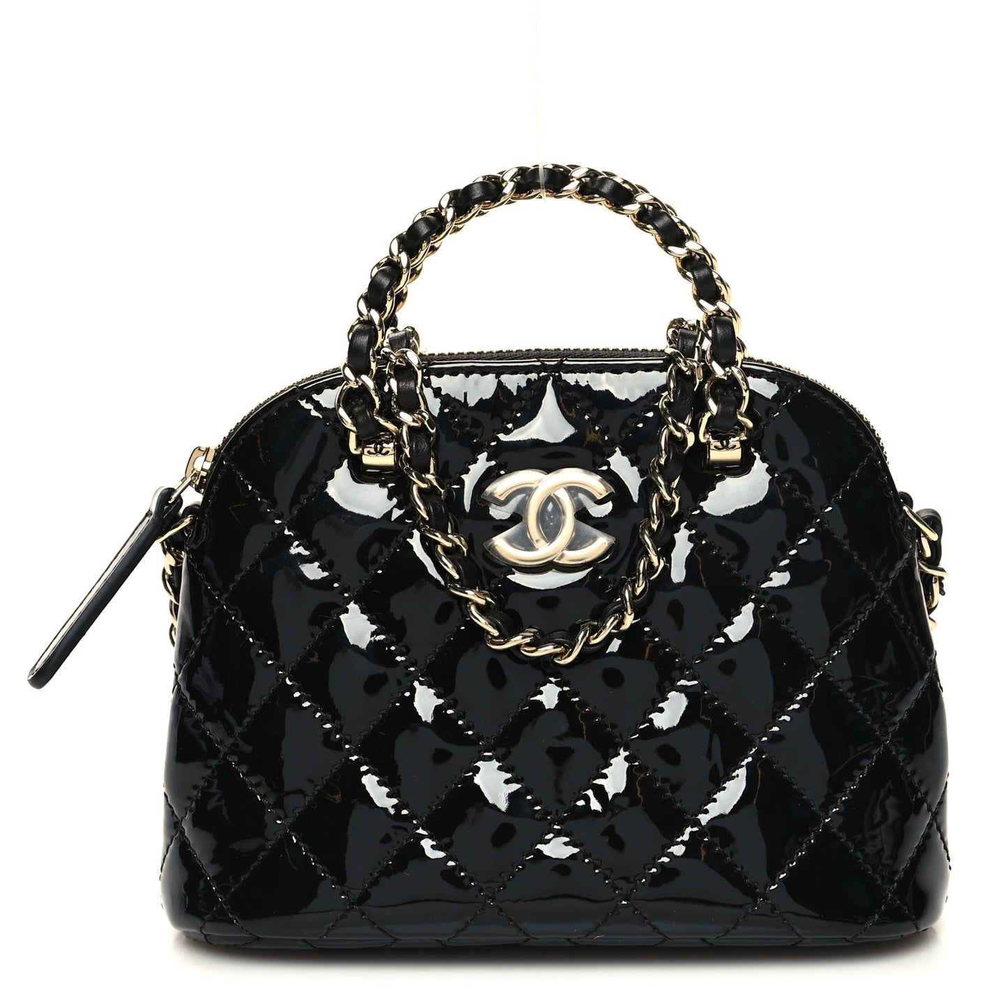 Patent Calfskin Quilted Shiny Coco Clutch With Chain Black