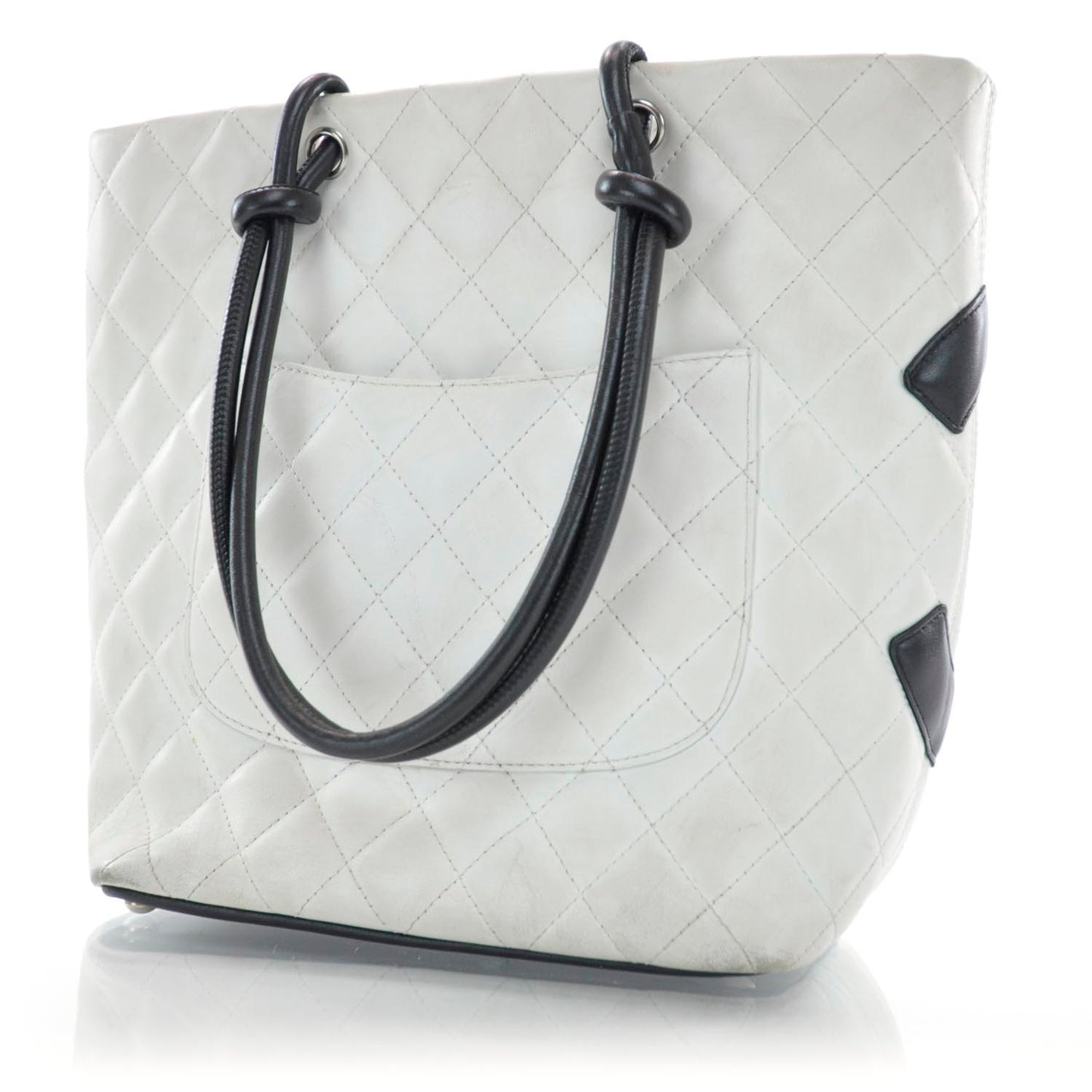 Calfskin Quilted Cambon Medium Tote White Black