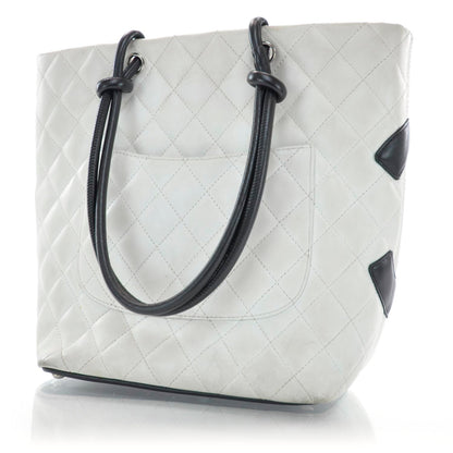 Chanel Calfskin Quilted Cambon Medium Tote White Black 3 of 10
