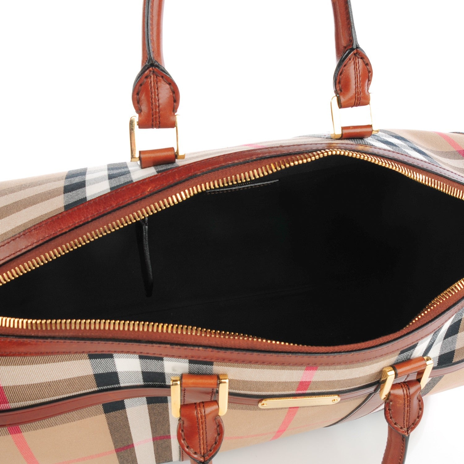 Burberry House Check Bridle Calfskin Duffle Bag Brown 6 of 9