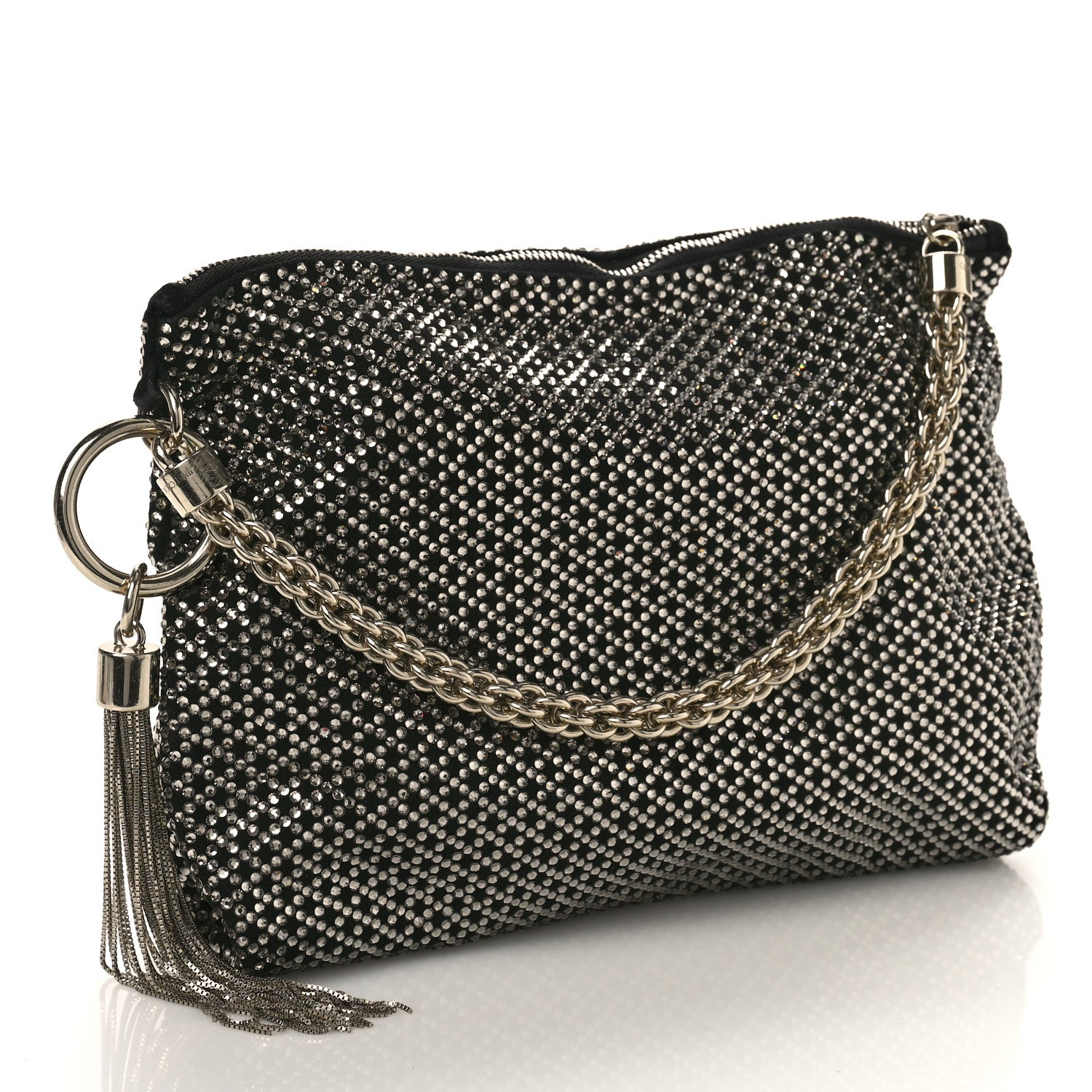 Jimmy Choo Suede Crystal Callie Tassel Shoulder Bag Silver 2 of 10