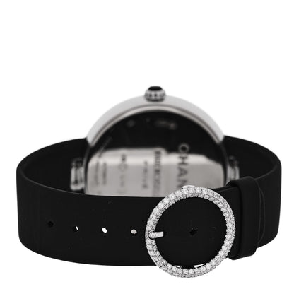 Chanel 18K White Gold Satin Diamond Bezel 37.5mm Mademoiselle Prive Quartz Watch Black 3 of 4