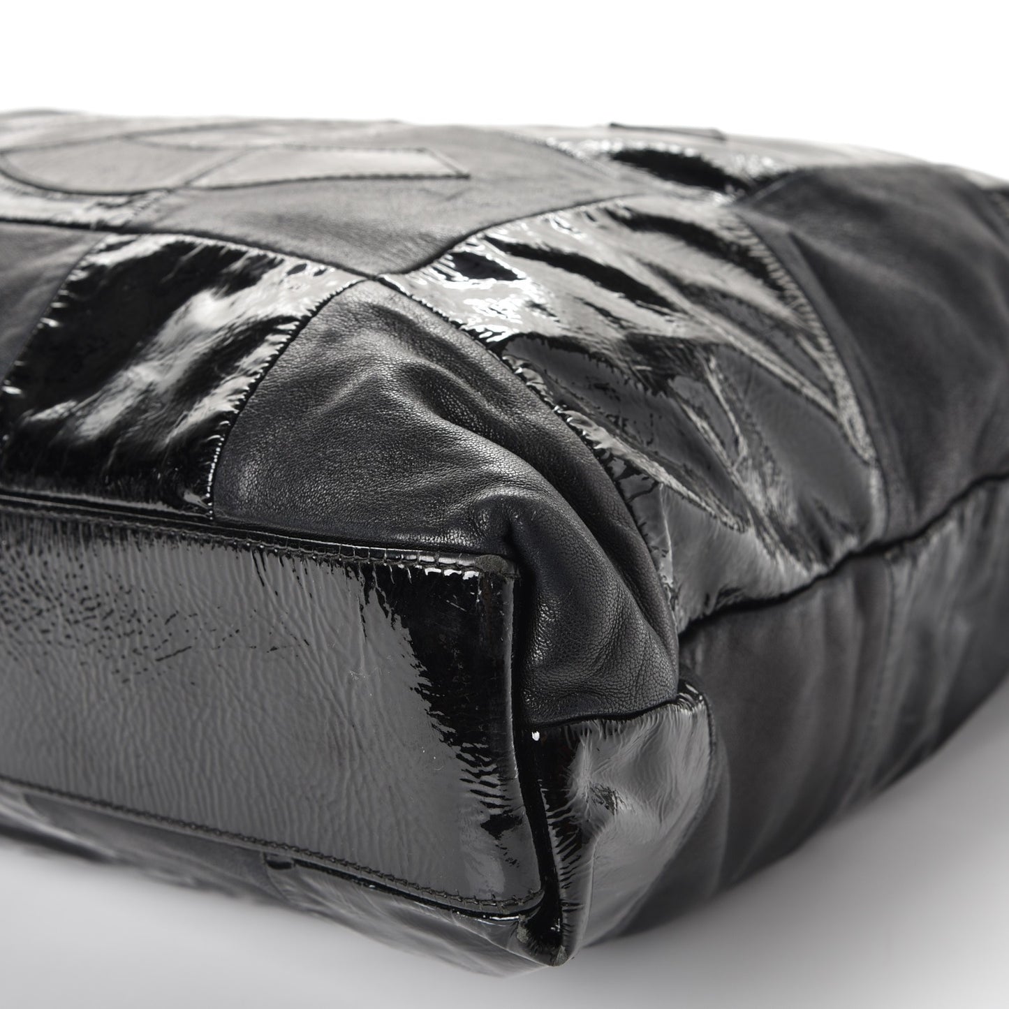 Patent Calfskin Patchwork Brooklyn Tote Black