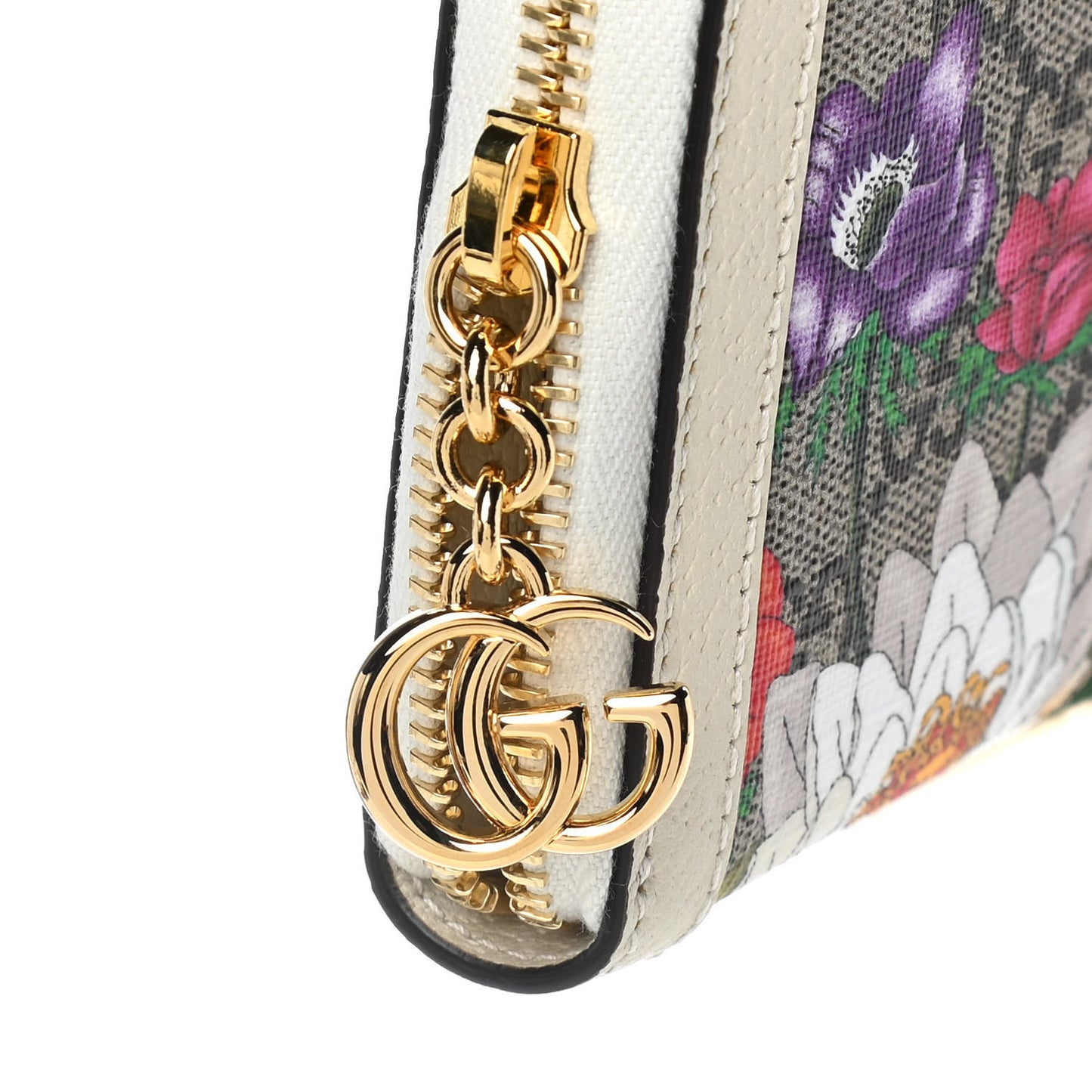 GG Supreme Monogram Flora Ophidia Zip Around Wallet White