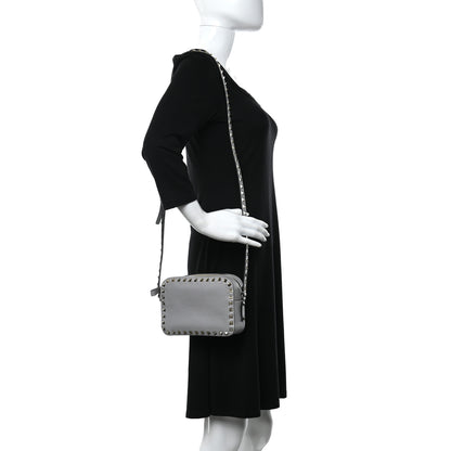 Valentino Garavani Pebbled Calfskin Rockstud Camera Crossbody Bag Grey 2 of 9