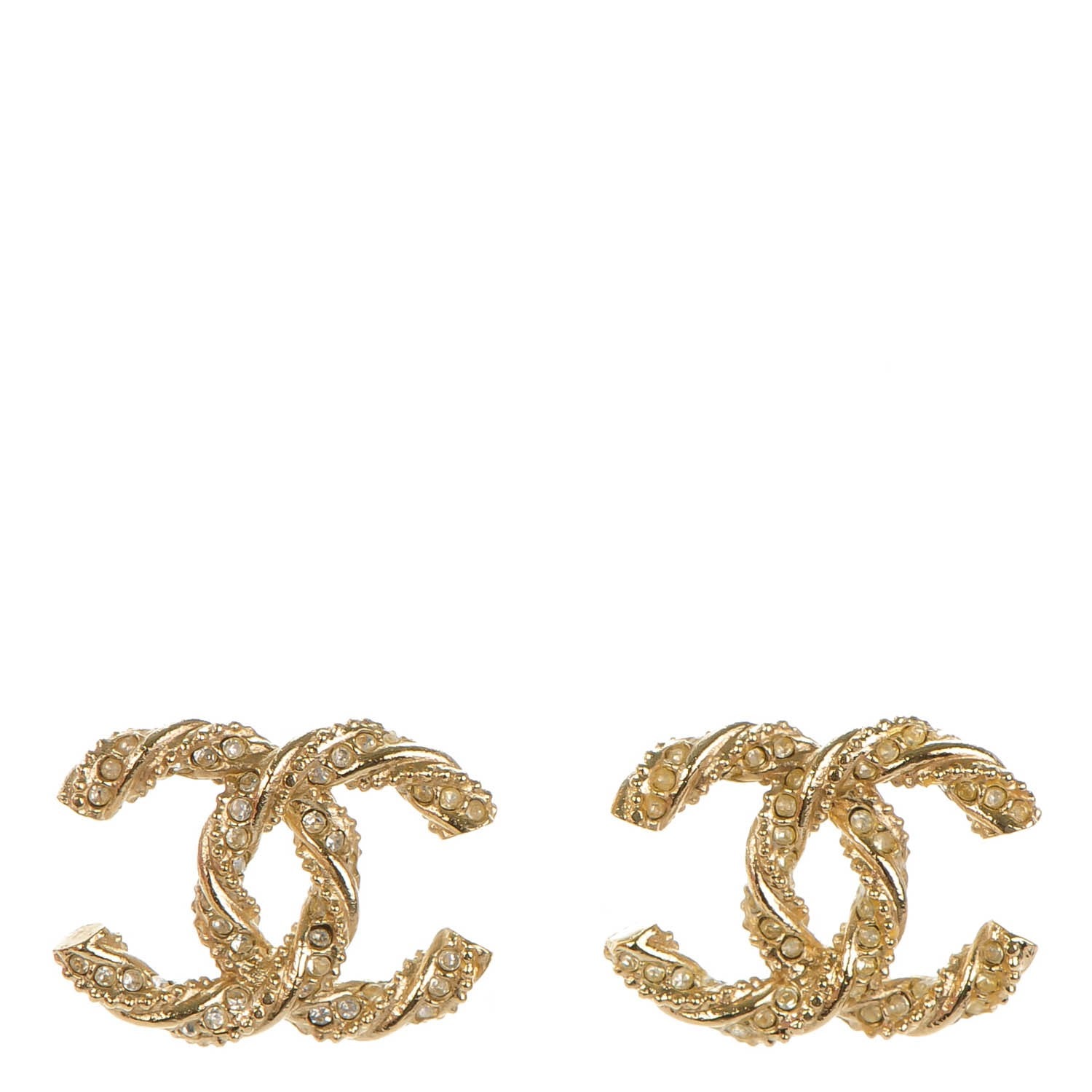 Chanel Crystal Twisted CC Earrings Gold 1 of 5