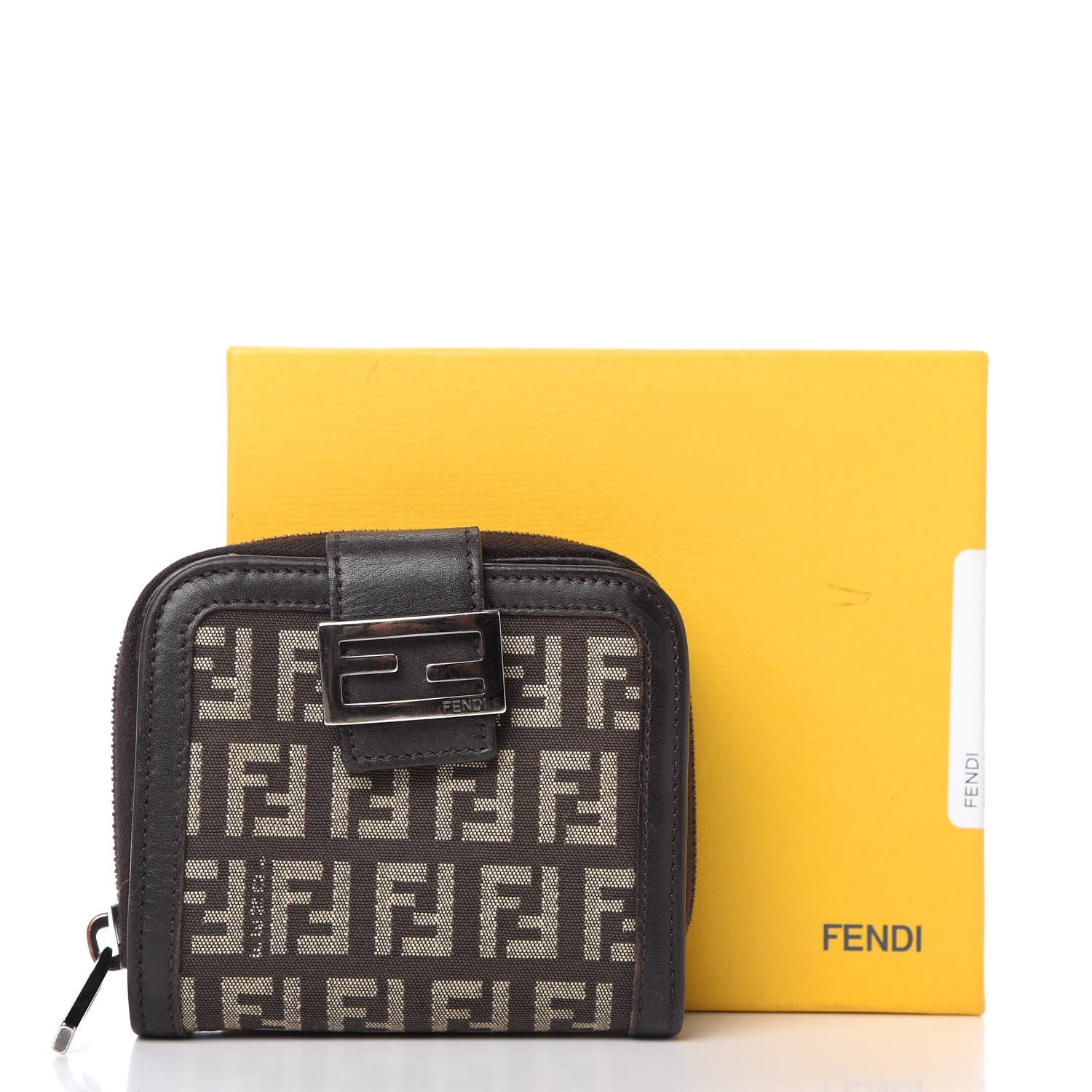 Fendi Zucchino Vitello Compact Wallet Testa di Moro Beige 9 of 9