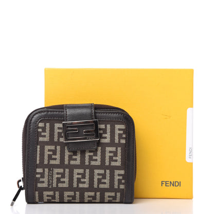 Fendi Zucchino Vitello Compact Wallet Testa di Moro Beige 9 of 9