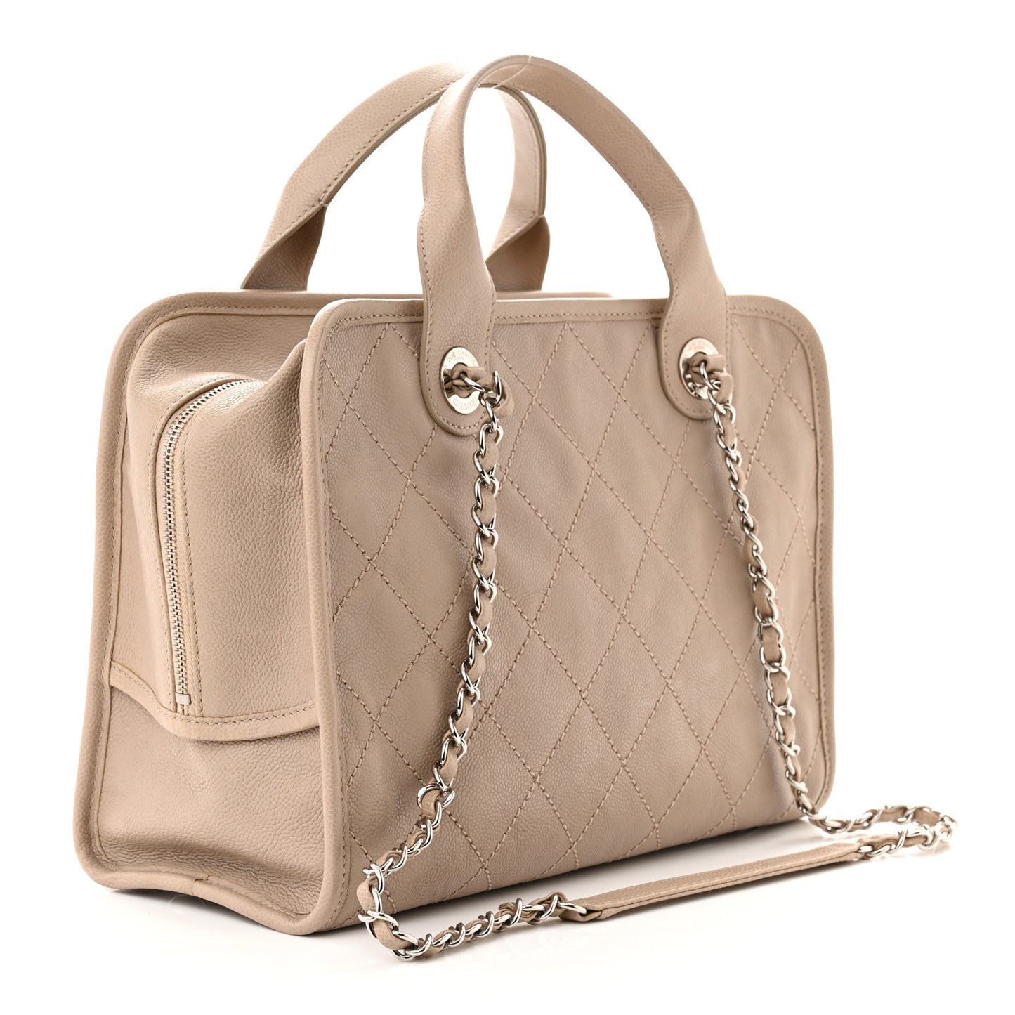 Caviar Quilted Deauville Bowling Bag Beige