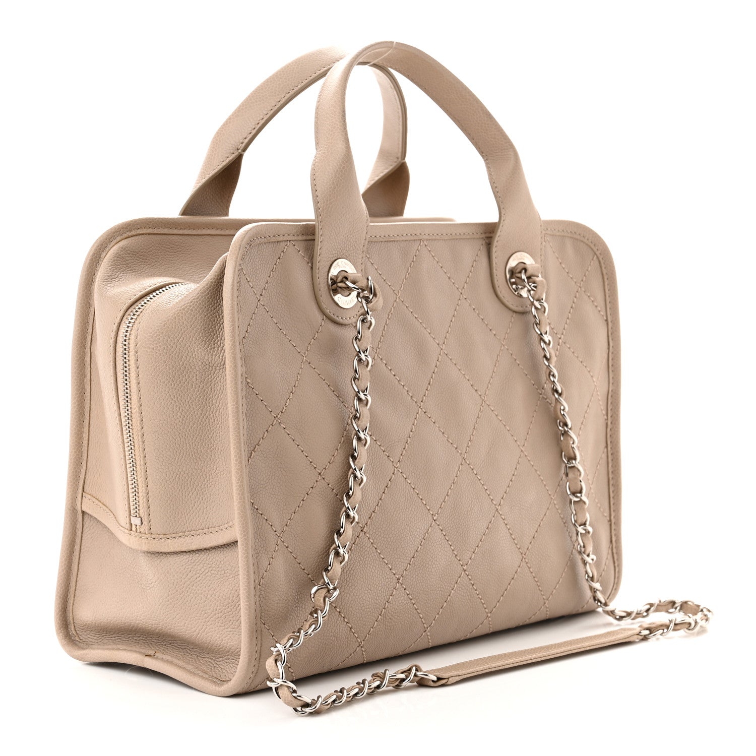 Chanel Caviar Quilted Deauville Bowling Bag Beige 3 of 12