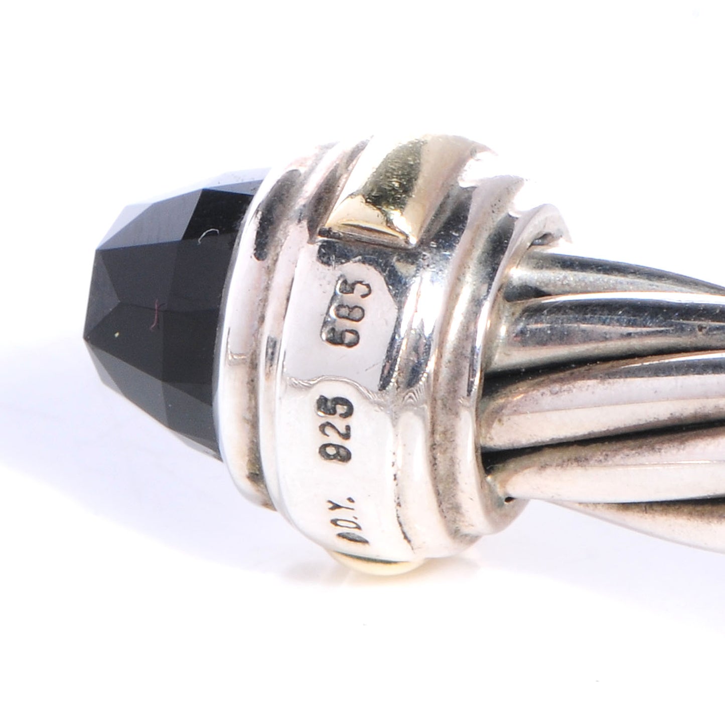 Sterling Silver 14K Yellow Gold Black Onyx 7mm Cable Classics Bracelet