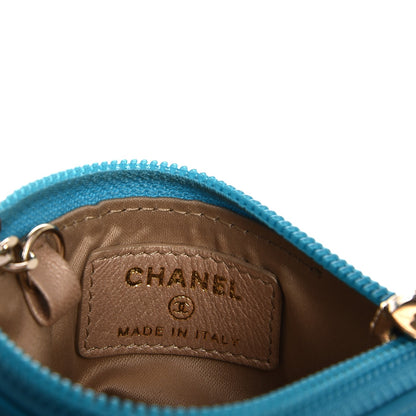 Chanel Lambskin Camellia Embossed Key Holder Case Turquoise 7 of 9