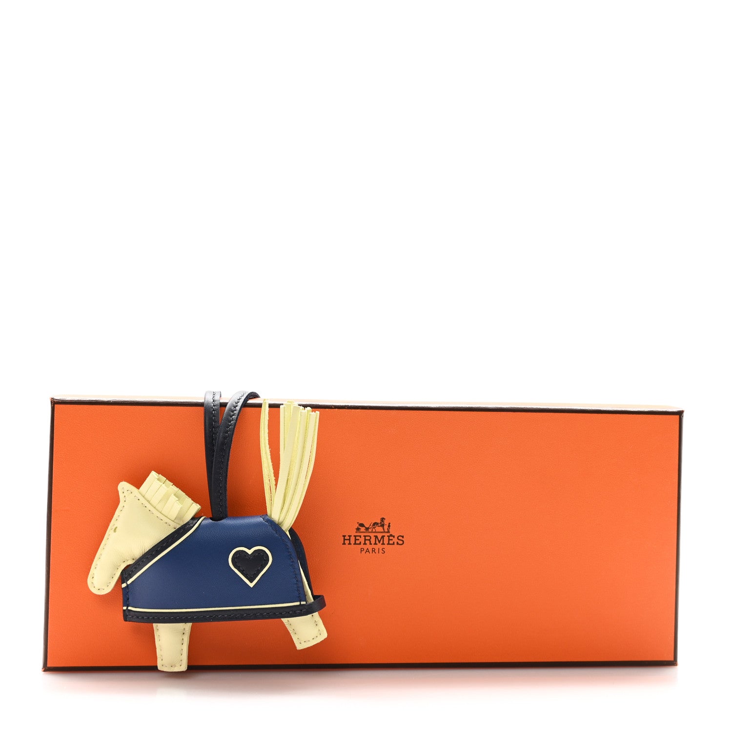 Hermes Milo Lambskin Grigri Rodeo Robeo Coeur Bag Charm PM Jaune Milton Bleu Nuit Bleu Tie 5 of 5